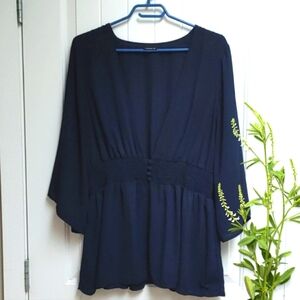 TORRID dark navy Blue bohemian elastic waist large bell sleeves top blou…
